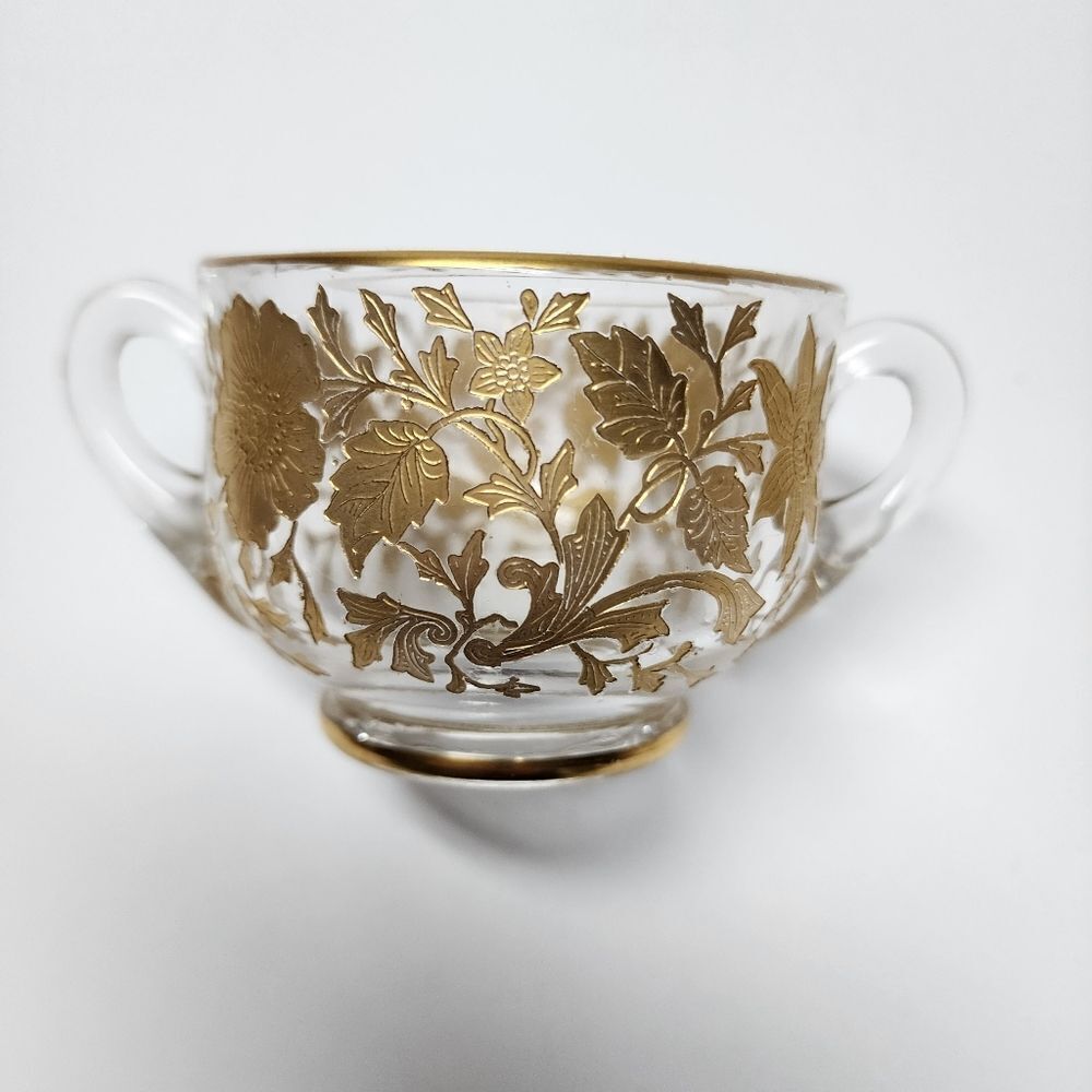 Vintage Cambridge Creamer and Sugar Bowl Set with Gold Etched Wildflower Designs - Picture 6 of 6
